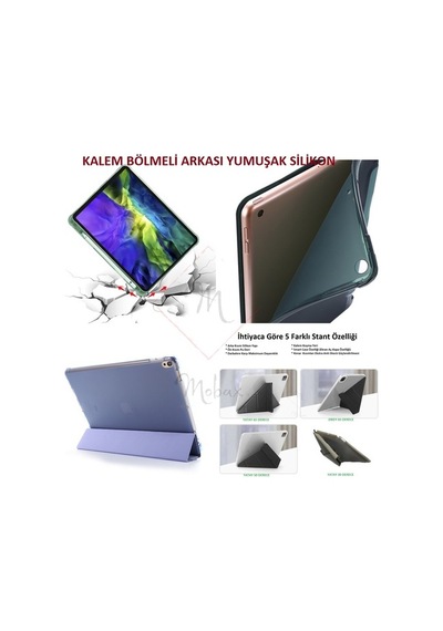Apple Uyumlu iPad Pro 12.9 4. Nesil 2020 Kılıf Kalem Bölmeli Trifolding