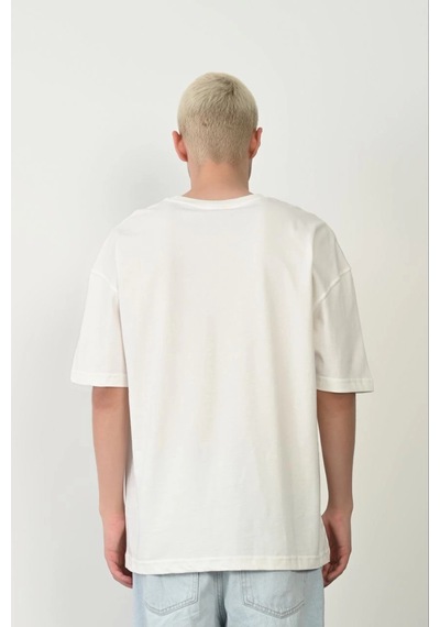Barlashive Erkek Baskılı T-shirt Kısa Kol Bisiklet Yaka Rahat Kalıp Tişört - Beyaz Çok Renkli