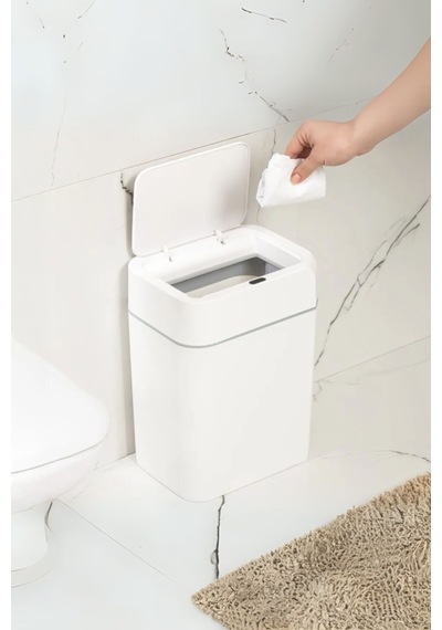 Otomatik Kapak Açan Sensörlü Lüks Çöp Kovası 12 Lt, 23,5 X 17,5 X 31,8 Cm Beyaz