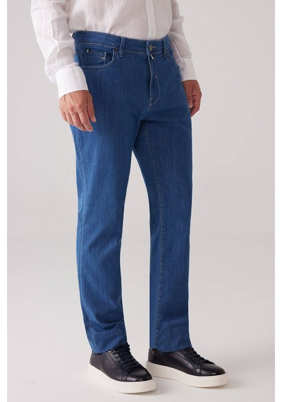 Ysf Erkek Mavi Likralı Pamuklu Regular Fit Jean Kot Pantolon