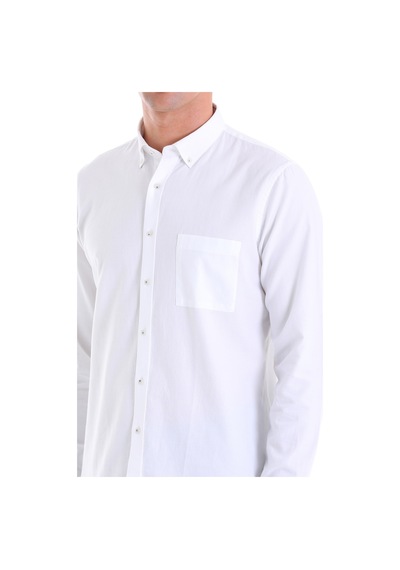 Hatemoğlu Beyaz Comfort Fit Düz 100% Pamuk Düğmeli Yaka Uzun Kollu Casual Oxford Gömlek Beyaz