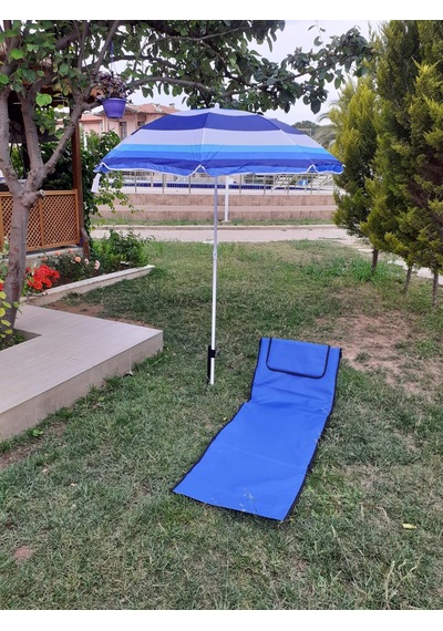 Plaj Deniz Bahçe Balkon Şemsiyesi Sabitleme Kazıklı Mavi 180cm