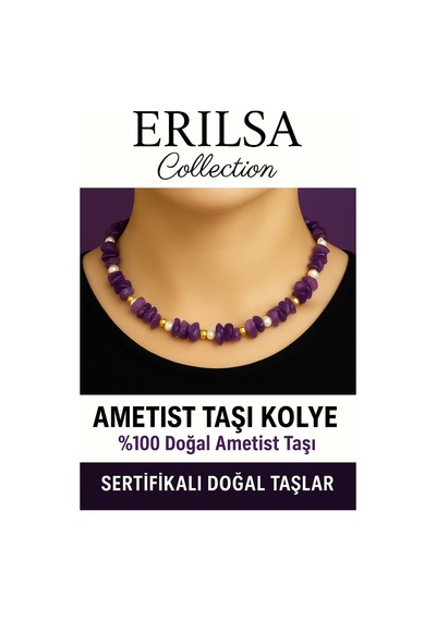 Sertifikalı Kırık Taşlı Model İnci Ametist Taşı Kolye Sakinli Çok Renkli