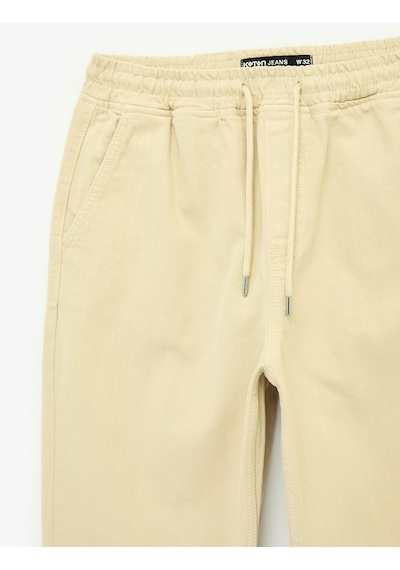 Koton Pamuklu Cepli Beli Bağcıklı Bol Oversize Jogger Jean Pantolon Bej 6sam40275nd Ekru