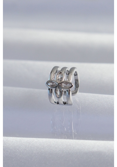 Pirinç Gümüş Renk Yonca Earcuff Küpe Altın
