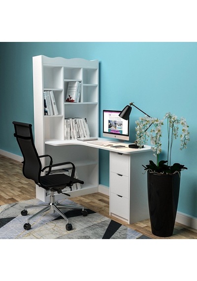Modern Kitaplıklı Çalışma Masası Suntalam Çok Renkli