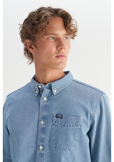 Wrangler Pamuk Regular Fit Tek Cepli Klasik Yaka Gömlek Mavi