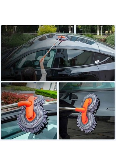 360 Dönebilen Teleskopik Mikrofiber Araba Yıkama Fırçası Çift Başlıklı Oto Temizlik Mopu Diğer
