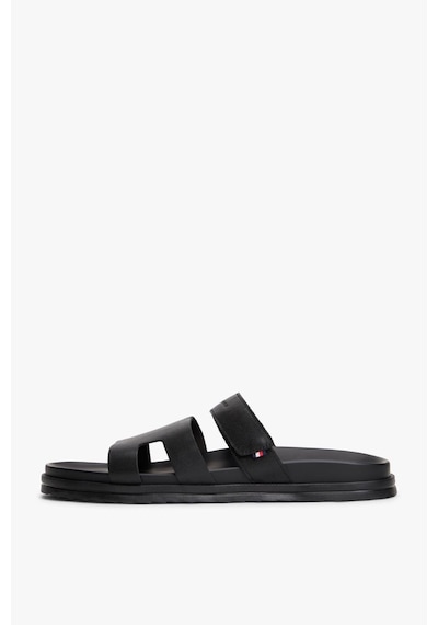 Tommy Hilfiger Erkek Ayarlanabilir Premium Siyah Deri Sandalet-13409 Siyah