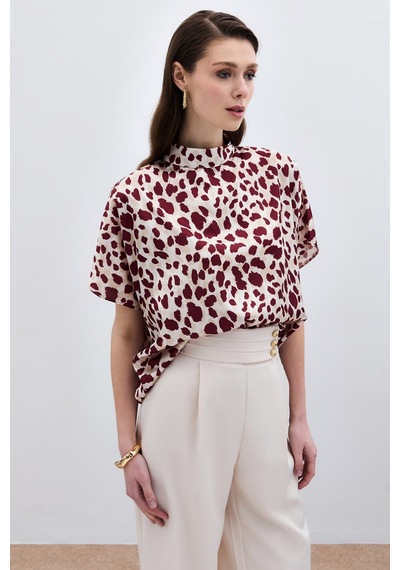 Sateen Yarasa Kol Salaş Bluz - Bej-bordo-135944 Bej-bordo