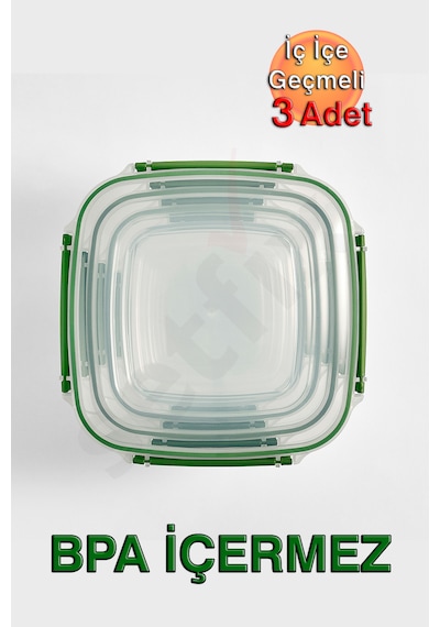 Lock&fresh Master Kare Saklama Kabı 350, 600, 1025 Ml Üçlü Set Antrasit