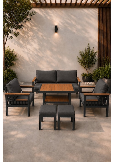 Sole Serisi Balkon Takımı, 2-1-1antrasit Bahçe Takımı, 2'li Koltuk 70x150, 2 Tekli Koltuk 70x70, Masa 70x110, 2 Puf Siyah Sole Serisi Balkon Takımı, 2-1-1antrasit Bahçe Takımı, 2'li Koltuk 70x150, 2 Tekli Koltuk 70x70, Masa 70x110, 2 Puf Siyah