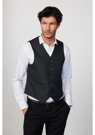 Tudors Slim Fit Dar Kesim 3 Cepli 4 Mevsim Düz Gri Erkek Yelek-30191-Gri