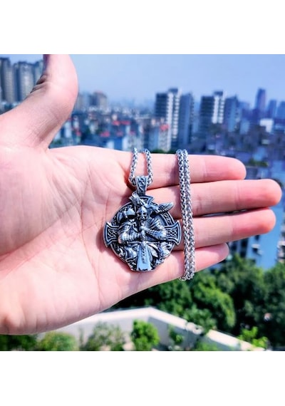Paslanmaz Çelik Viking Savaşcı Odin Kolye - Viking Kolye Gümüş