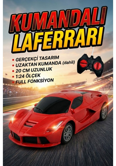1:24 Ölçek Full Fonksiyon Uzaktan Kumandalı Gerçekçi Spor Yarış Arabası 20 Cm Kırmızı