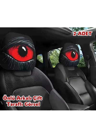 Kırmızı Göz Çift Taraflı Dekoratif Oto Başlık Kılıfı/maske 2'li Kırmızı-Siyah