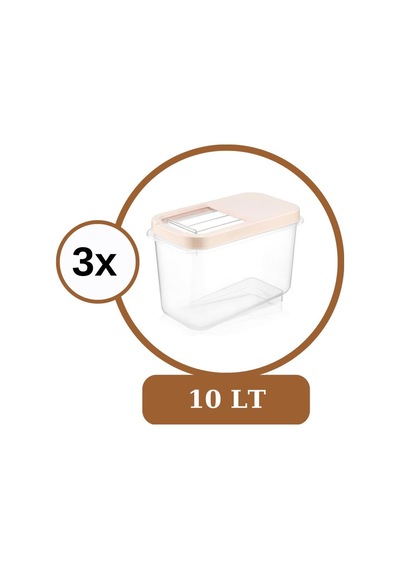 Flosoft Mulibox 10 L Kaydırak Kapaklı Erzak Saklama Kabı 3’Lü Set 3X10L Krem Çok Renkli