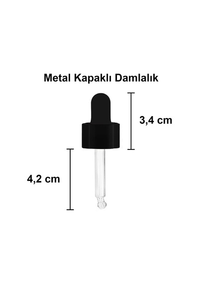 Afracam 10 Ml Metal Kapaklı Damlalık Dropper Şişesi Serum 10 Cc Cam Şişe 6 Adet Siyah Kapak, Şeffaf