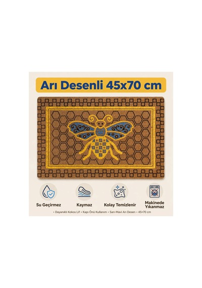 Coco Cc030a Arı Desenli Kalın Kaymaz Taban Nem Alıcı Şık Tasarım Kapı Önü Paspası 45x75 Cm Bej