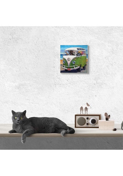 Köpekler Sürüş Retro Minibüs Yaz Plaj Gezisi, Cr Townsend Duvar Plakası, 12 X 12, Çok Renkli