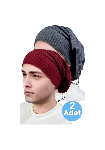 Uniquetrenders 2'li Erkek Kışlık Triko Örgü Bere Ve Boyunluk Füme-bordo