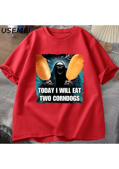 Flood Of Style Kötü İskelet Meme T Shirt Kadın Erkek Bugün Ben İki Mısır Köpekler Yiyecek Tshirt Boy Pamuk K Kırmızı