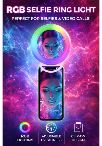 Rgb Selfie Işığı Aynalı Telefon Klipsli Halka Işık Led Selfie Lambası Video Çekim Canlı Yayın Makyaj