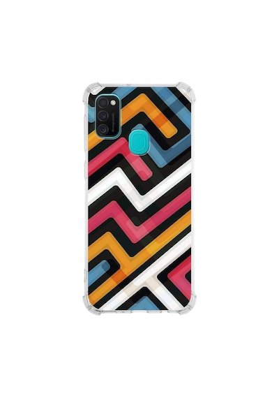 Samsung Galaxy Uyumlu M30s Köşe Korumalı Antişok Kapak Labirent Grafiti Tasarımlı Şeffaf Kılıf