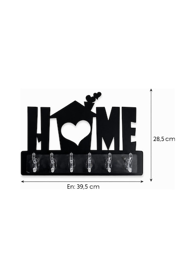 Home Yazılı Dekoratif Duvar Askılığı 6 Kancalı Anahtarlık Ve Askı 39,5 X 28,5 Cm Siyah Siyah