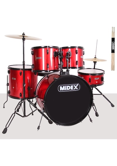 Midex CD900X-RD 22'' Yetişkin Akustik Bateri Davul Seti 22B-13T-12T-16F-14S (5 Parça)