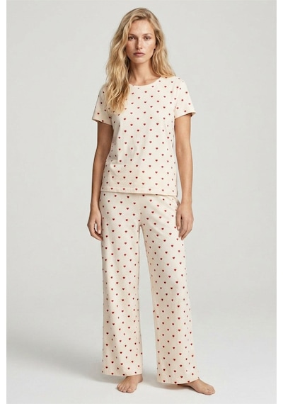 Siyah İnci Pamuklu Örme Pijama Takımı 8025 Somon Vişne