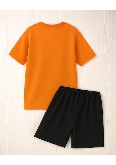 Uyguntarz Unisex 3 Kalp Baskılı Tasarım Şort Takım Turuncu