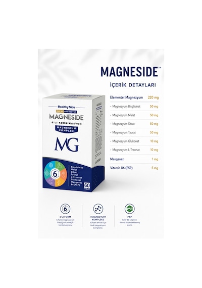 Magneside Magnezyum Kompleks Ve Vitamin B6 P5p İçeren 6'lı Form 60 Tablet