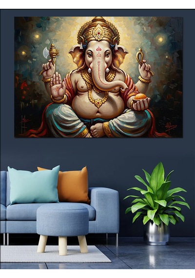 Hint Tanrısı Ganesha Mistik Portre Dekoratif Kanvas - Mdf Ahşap Tablo