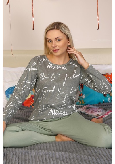 Akbeniz Kadın Uzun Kol Penye Pijama Takım 4206 - S Füme
