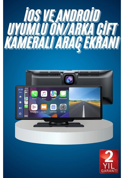Hubrendy Tekno 4k Ultra Araç İçi Ön Ve Arka Kameralı Ekran Hd 2 Kameralı Torpido Üstü Araç Multimedy