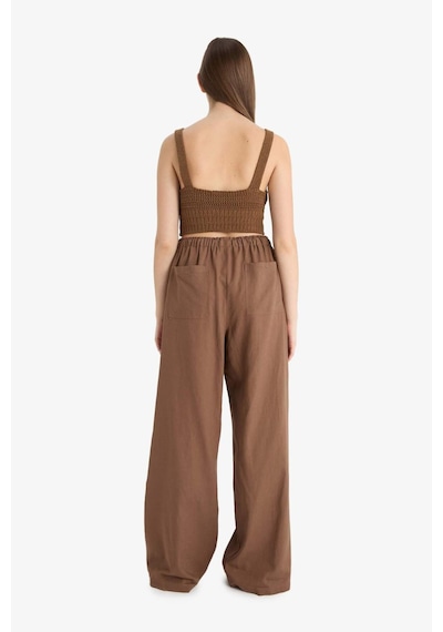 Defacto Wide Leg Çift Cepli Beli Lastikli Standart Boy Keten Karışımlı Pantolon E1981ax25smbn534 Kahve