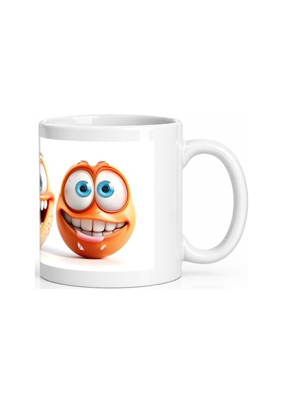 Seramik Kupa Komik Canavar Yüzü Baskılı 300 Ml Eğlenceli Hediyeli Beyaz