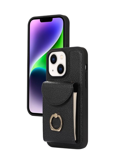 Teleplus Apple Uyumlu iPhone 15 Kılıf Kartlıklı Yüzüklü El Askılı H34 Kılıf