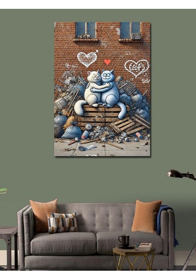 Kanvas Tablo Graffiti Kediler Ve Sokak Aşkı 50cmx70cm
