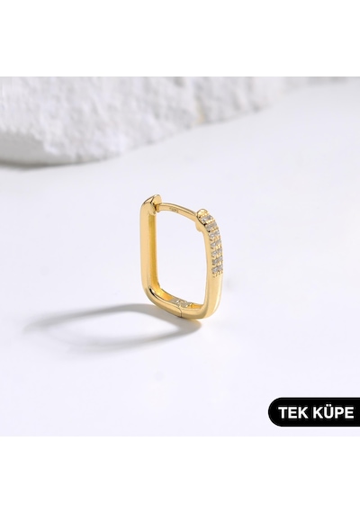 Goldkupe 14 Ayar Modern Taşlı Tek Halka Altın Küpe 0,94 Gr-6333