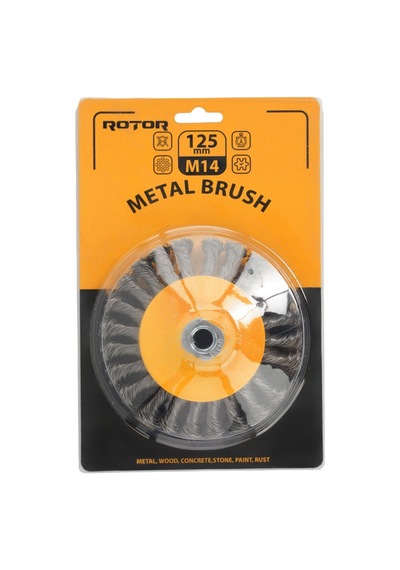Rotor 3'lü Tel Fırça Seti 125 Mm M14 Konik, Düğümlü Konik Ve Çanak