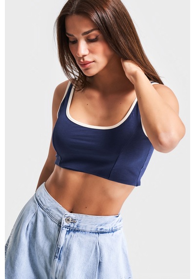 Kadın Lacivert Renk S5-56 Süper Esnek Kumaş Crop Fit Askılı Sporcu Büstiyer