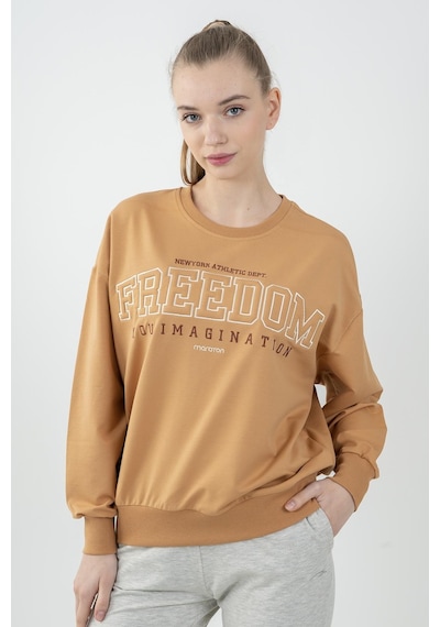 Maraton Sportswear Oversize Kadın Bisiklet Yaka Uzun Kol Basic Koyu Bej Sweatshirt 22169-koyu Bej Koyu Bej