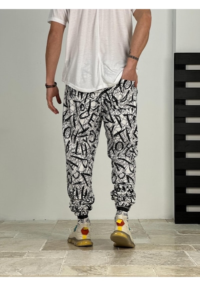 Cocopelli Erkek Beyaz-siyah Renkli Grafiti Jogger Coc2383 Siyah