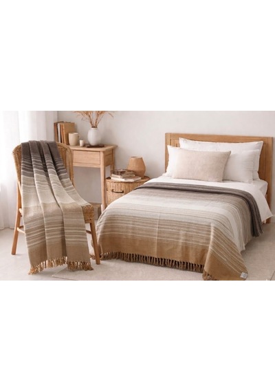 Aksu Allday Çift Kişilik Pamuklu Battaniye Tv Battaniye 2'li Set 180 X 220 / 130 X 170cm Kahve - Krem