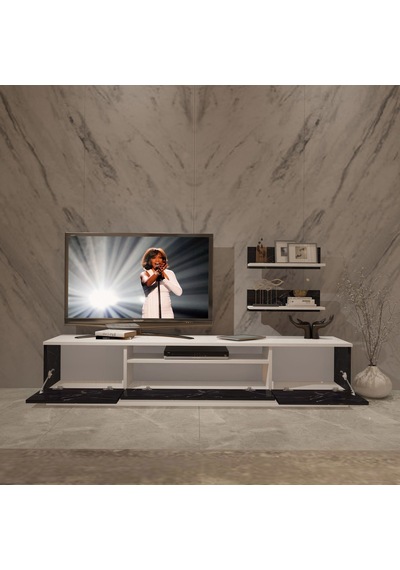 Decoraktiv Trendstyle 4s Mdf Tv Ünitesi Tv Sehpası Beyaz - Siyah Mermer