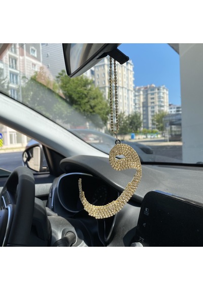 Kristal Taşlı Vav Lafzı Dikiz Ayna Süsü Altın
