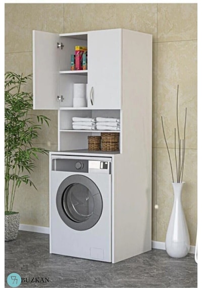 Buzkan % 100 Mdf Çamaşır Makinesi Dolabı Banyo Dolabı Beyaz