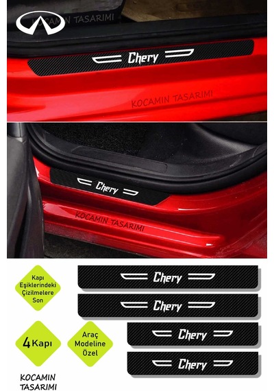 Tasarımlı Yazılı Karbon Kapı Eşiği Chery Tasarımlı İçin Siyah Dekoratif 2 Ön 2 Arka Kapı Koruyucu Set Chery Tasarımlı 4 Adet
